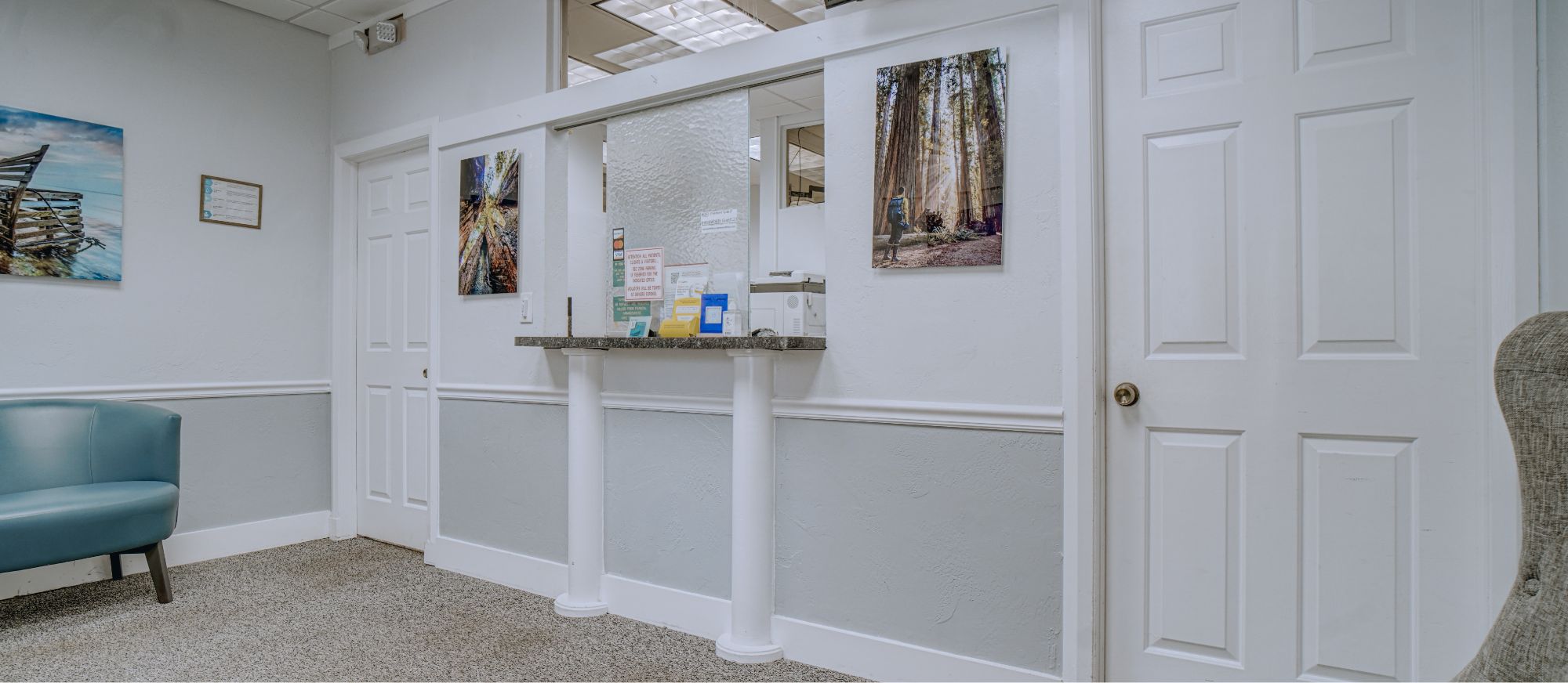 Front desk and waiting room at West Palm Beach dental office